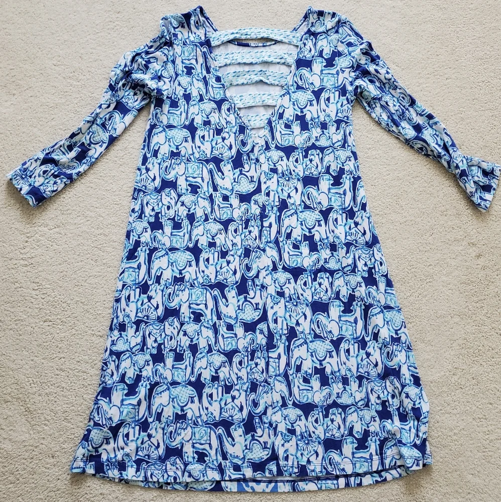 Lilly Pulitzer Blue/White Ophelia Dress Get Trunky szXS